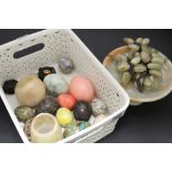 Collection of fruit and eggs to include marble, onyx and alabaster examples