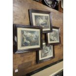 Four antique framed Moorland style coloured engraving prints.