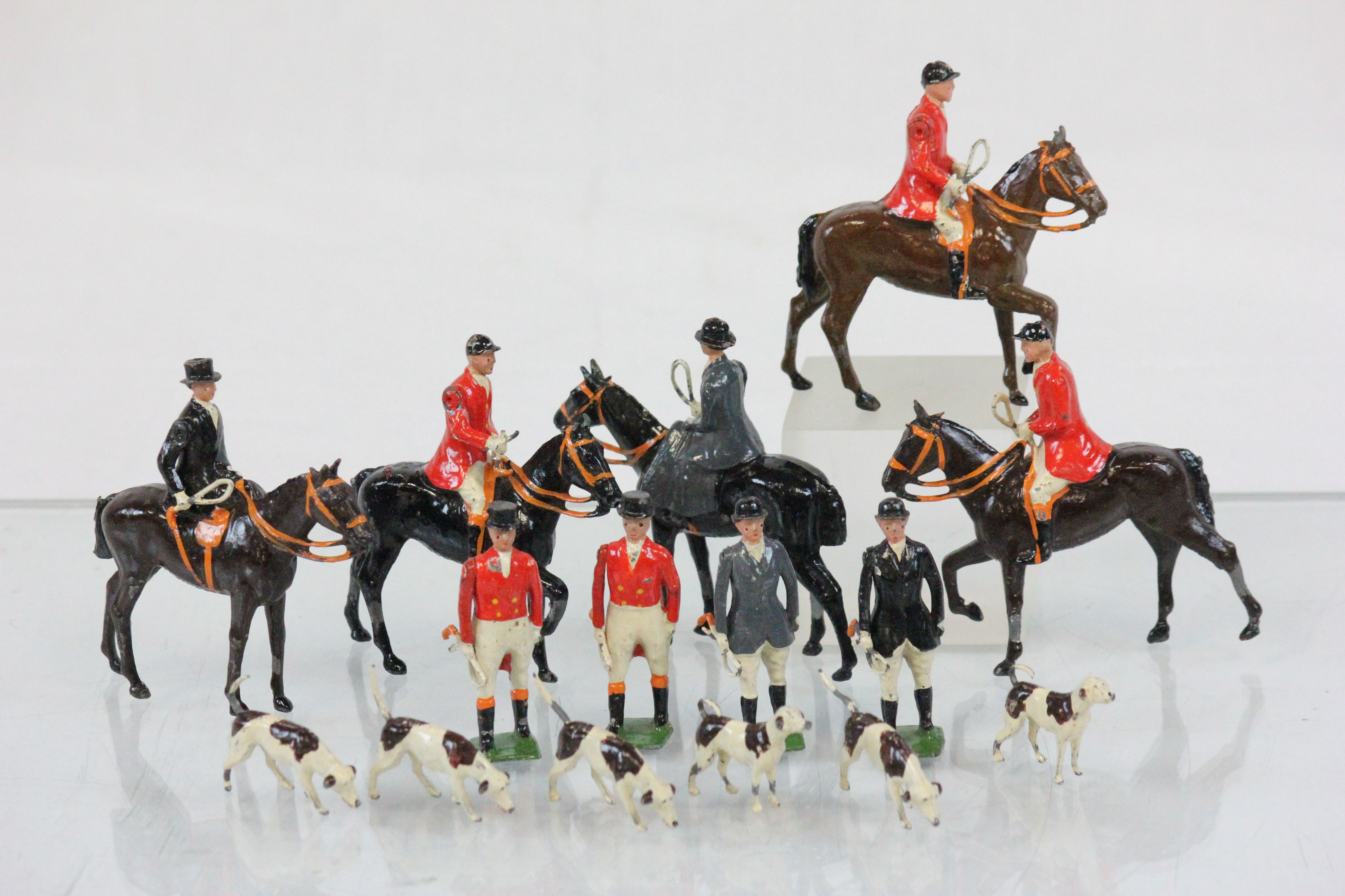 Britain's Lead Hunting Set - Early 20th century comprising Three Huntsman on Horses, Two Side Saddle