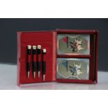 Vintage Cased Bridge Set comprising Four Propelling Pencils, Two Packs of Sealed Playing Cards