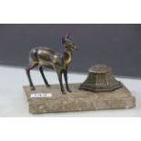 Art Deco Spelter Inkwell with a Deer on a Marble Standish Base