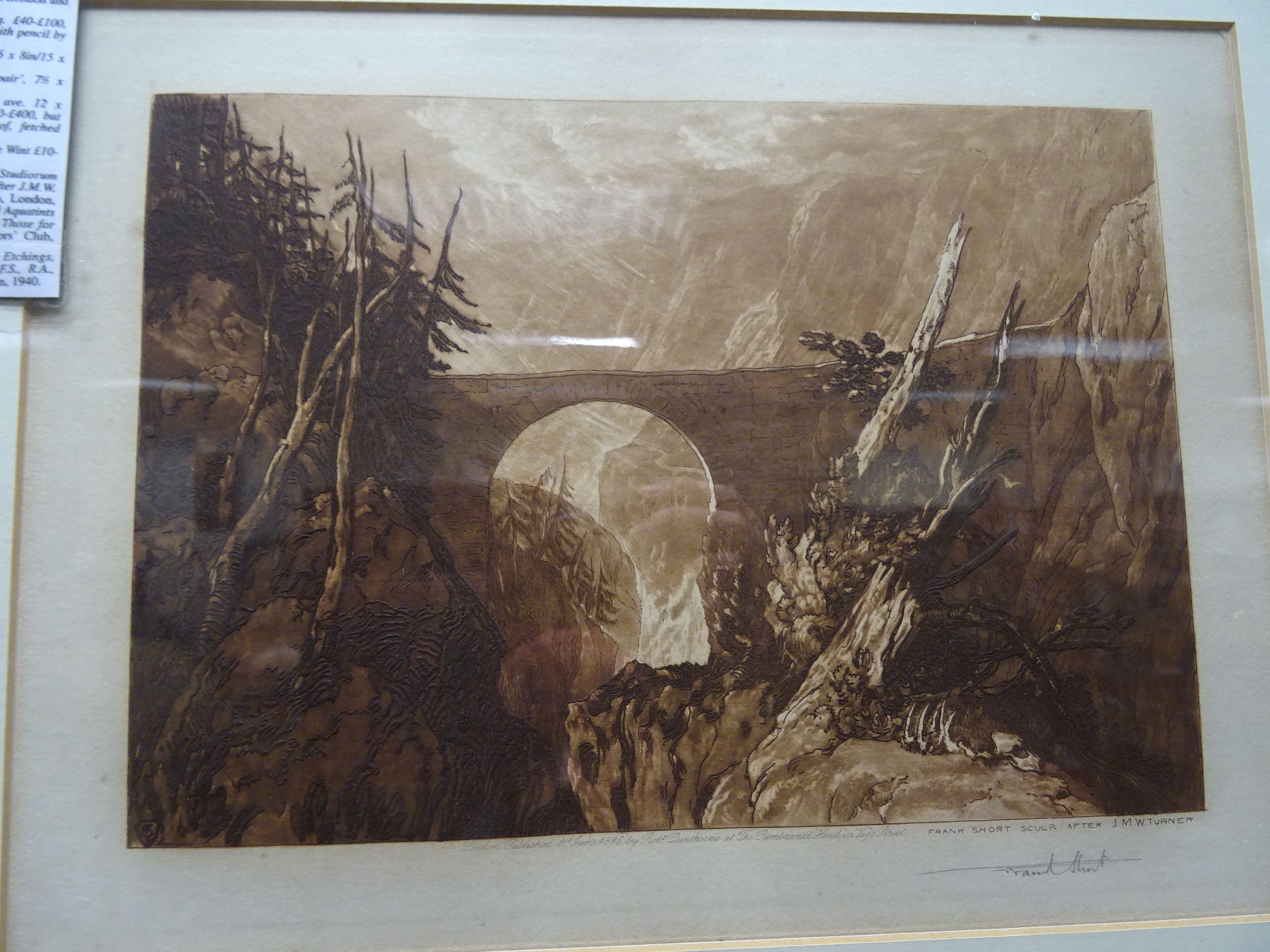 Sir Frank Short (1857-1945) original Sepia mezzotint of bridge over a gorge, published 1886, - Image 2 of 3