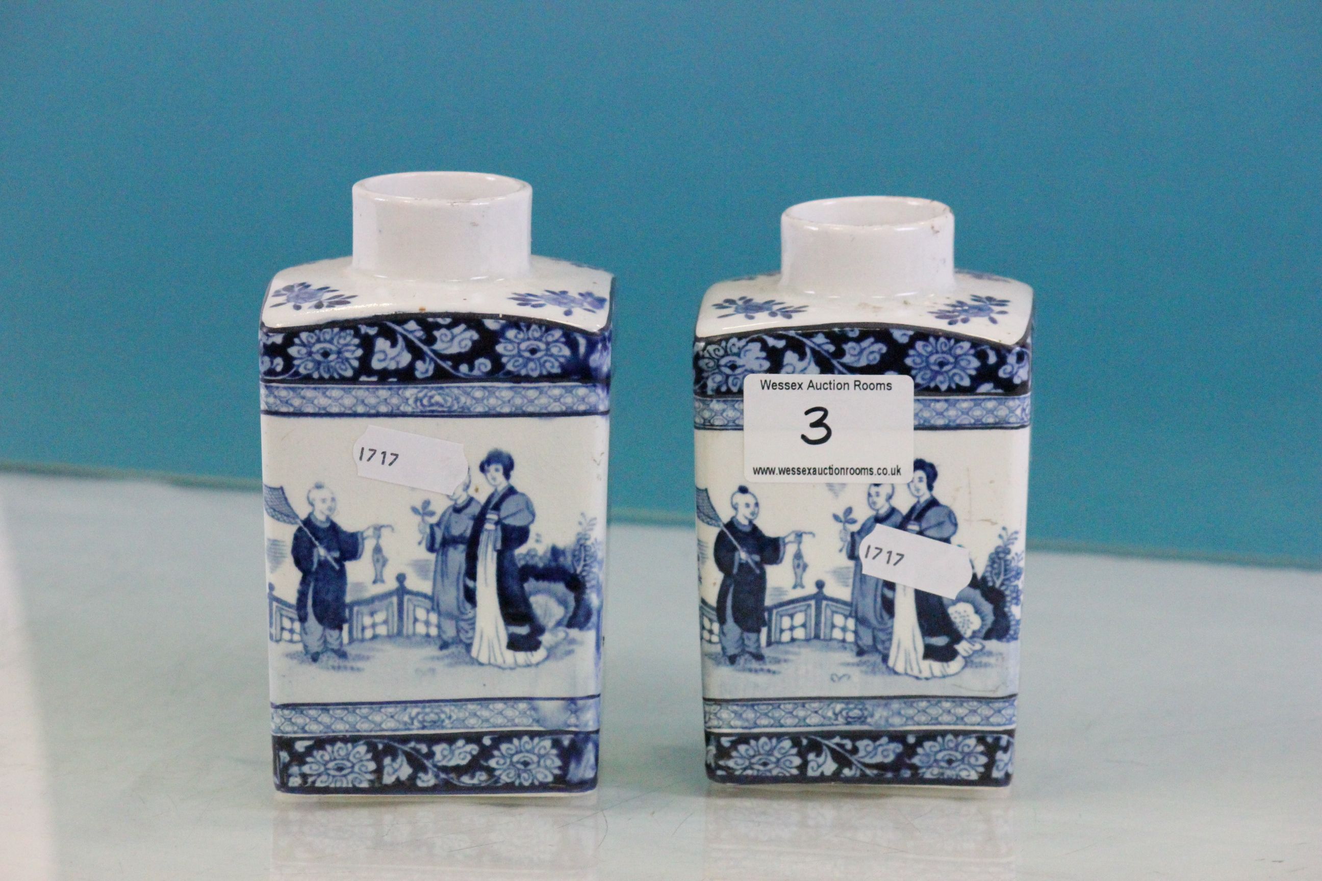 Pair of Booth's Blue & White Chinese design Tea Caddy's