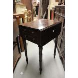 Early Victorian Mahogany Drop Flap Work Table with two drawers to end and two faux drawers to the