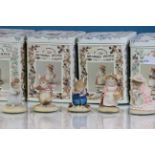 Five Brambly Hedge Border Fine Arts figures with tins to include; Poppy Eyebright Lady Woodmouse,