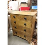 Victorian pine chest of two short and three long drawers raised on bracket feet
