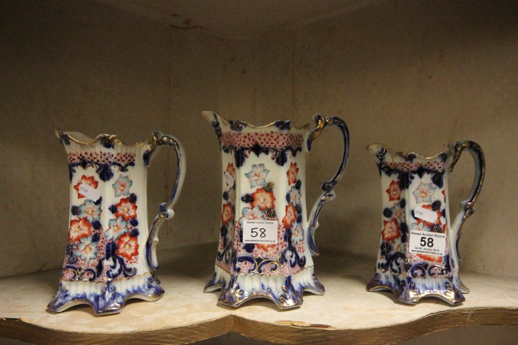 Set of three graduating 19th century Ironstone jugs