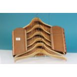 Set of Six Retro Teak Clothes Hangers in a Teak Hanger Sleeve