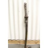 WW2 Japanese NCO's Samurai Sword with green painted metal scabbard, numbered to both, and Foundry