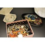 Box of costume jewellery to include a Mother of Pearl shell box