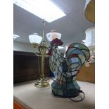 Two lamps to include one designed as a coloured glass cockerel
