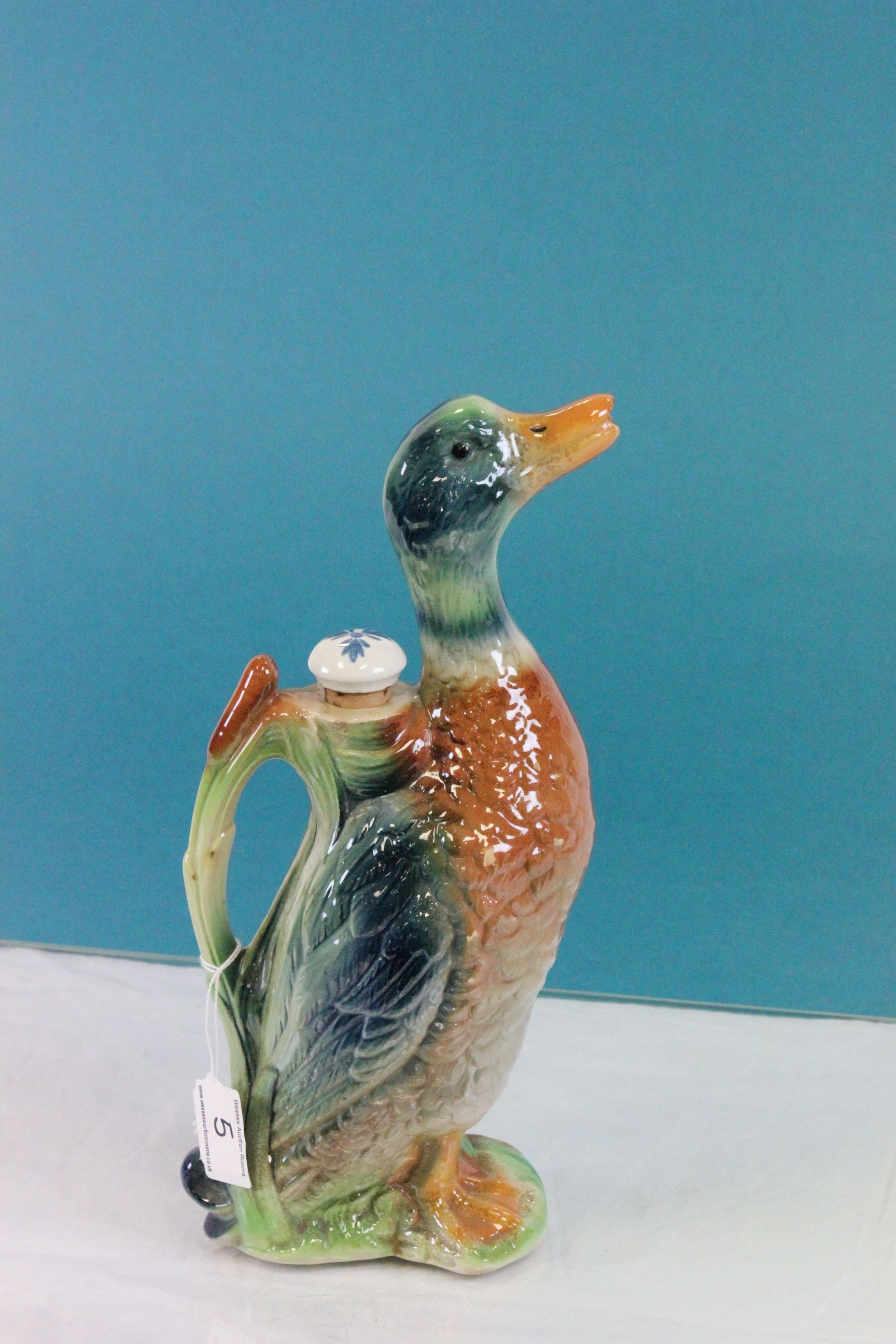 French Majolica Style Duck Decanter with Stopper