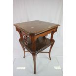 Late 19th / Early 20th century Mahogany Two Tier Square Side Table with Carved Lyre Ends