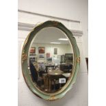 Oval Gilt and Green Bevelled Edge Mirror