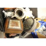 Box of mixed collectables to include; clocks, ceramics, leather case etc