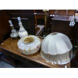 Seven vintage lamps with shades and a Deco style glass light shade