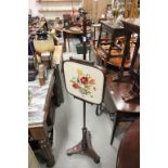 Early 19th century Rosewood Pole Screen with Silk Embroidered Panel and Triform Base