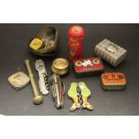 Mixed collectables to include tins, nut crackers, penknives