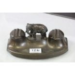Art Deco Metal Standish Inkwell surmounted with an Elephant