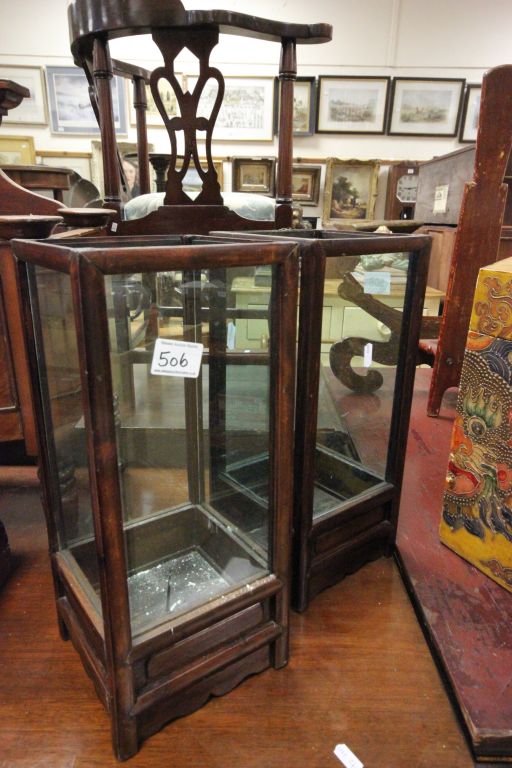 Pair of Oriental Hardwood and Glass Square Storm Lanterns