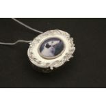 Silver pill box with pictorial enamel image of a dog
