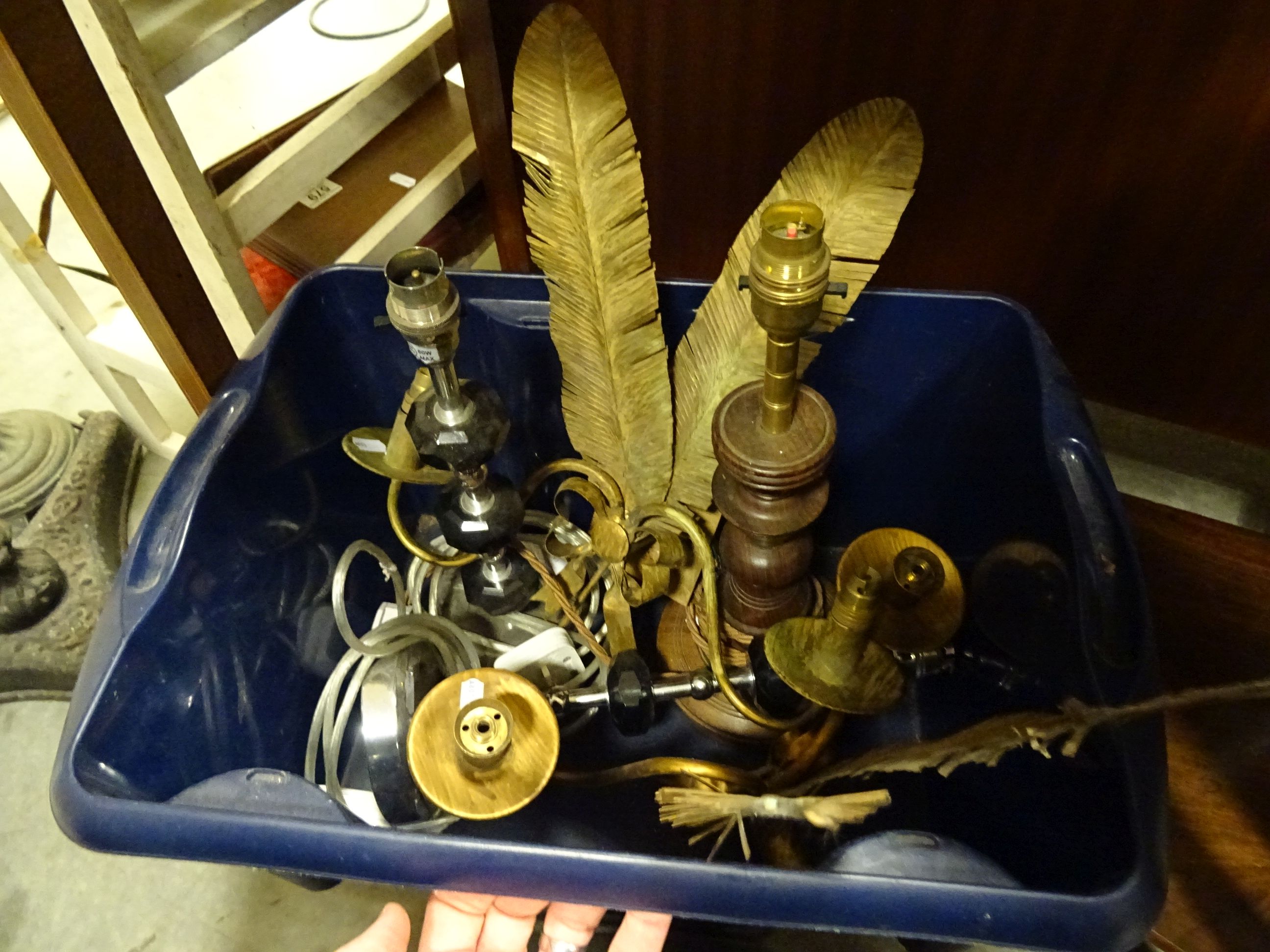 Group of Vintage Wall Light Fittings including Gilt Metal Feather