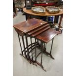 Nest of four Mahogany String Inlaid Side Tables raised on faux bamboo slender legs