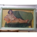 Framed 20th century Oil on board of a reclining Nude