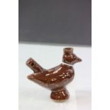 Antique Brown Glazed Stoneware Bird Whistle