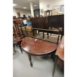 19th century Mahogany Demi-Lune Serving Table with Brass Gallery Rail raised on three turned bulbous