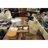 Collection of jewellery boxes, watch display stands, plus rattan torso