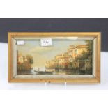 Framed and glazed oil of a gondola in Venice. Signed lower right