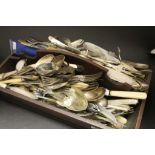 Vintage Wooden cutlery tray full of Silver plated cutlery