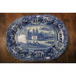 19th Century blue & white Meat plate with an Oriental scene
