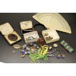 Mixed vintage costume jewellery to include Silver and a wooden Netsuke