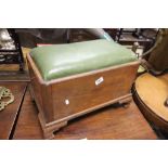 Georgian Style Walnut Footstool with Green Leather Padded Top