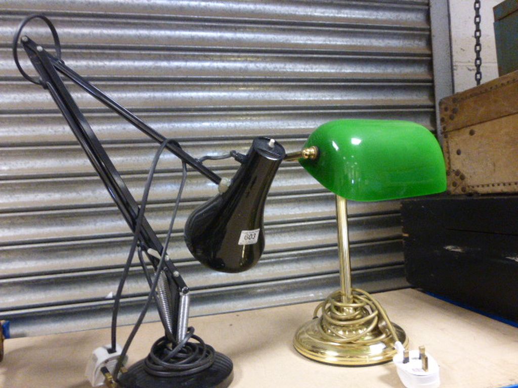 Anglepoise lamp and a Desk lamp with glass shade