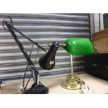 Anglepoise lamp and a Desk lamp with glass shade