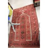 Eastern Wool Red Ground Rug with Geometric Patterns