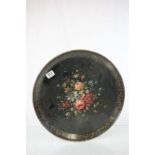 19th Century circular Papier Mache tray with hand painted Floral decoration