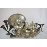 Collection of of Silver plated items to include trays & a teaset