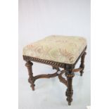 19th century Mahogany Square Dressing Stool with heavily carved tulip reeded legs and x-frame