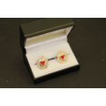 Pair of Silver and enamel set of heart shaped cufflinks