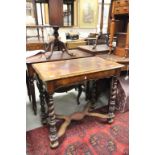 18th century Style Walnut Side Table on Barley Twist Legs and Shaped X Cross-Stretcher