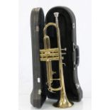 Cased brass Jupiter trumpet