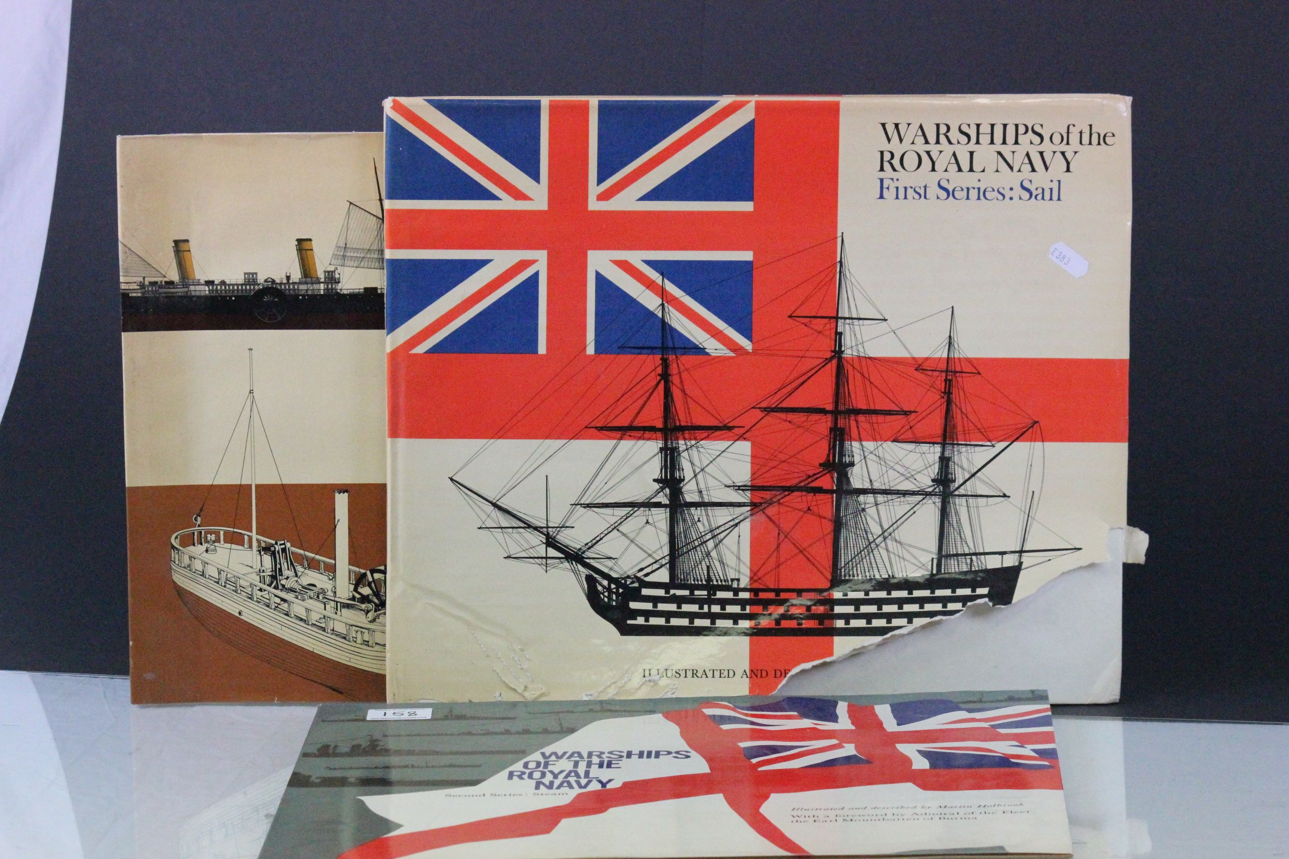 Two large books on Warships of the Royal Navy and a book on Paddle Steamers