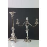 Silver plate on Copper Candelabra for three candles plus Church Style Candlestick