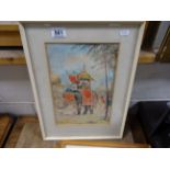 Framed & glazed Watercolour of an Indian procession with Elephant signed Fare