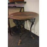 Victorian Cast Iron ' W G Grace ' Pub Table with Wooden Circular Top above Three Legged Cast Iron