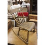 Antique Elm Seated Lathe Back Rocking Chair